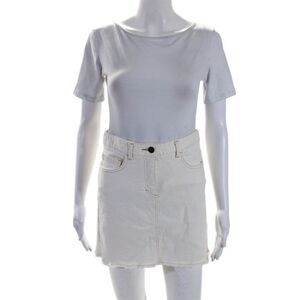 Theory Womens Cotton Raw Hem 5 Pocket Denim Skirt White Size 2